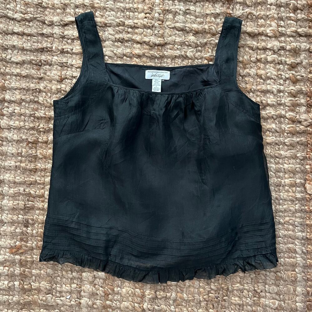 Exclusively for You Lord & Taylor 100% Silk Black Ruffle Tank Top L Lined Luxury
